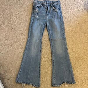 American Eagle Outfitters Light Blue Distressed Flare Jeans